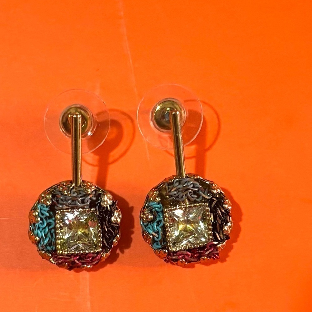 Vintage stainless steel multicolor molded stone earrings